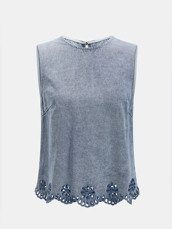 Commense Tops - Commense Embroidered Denim Sleeveless Top NWT Medium